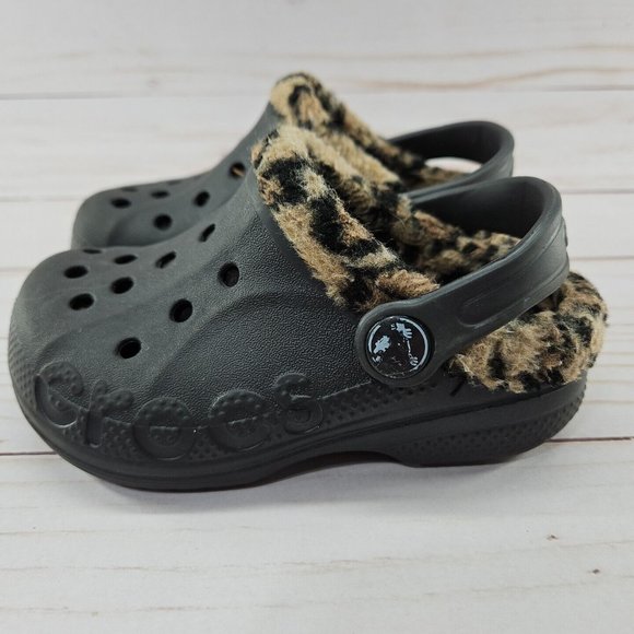 Crocs Baya Clog Toddler C8 C9 Brown Leopard Lined Clog - Picture 2 of 9